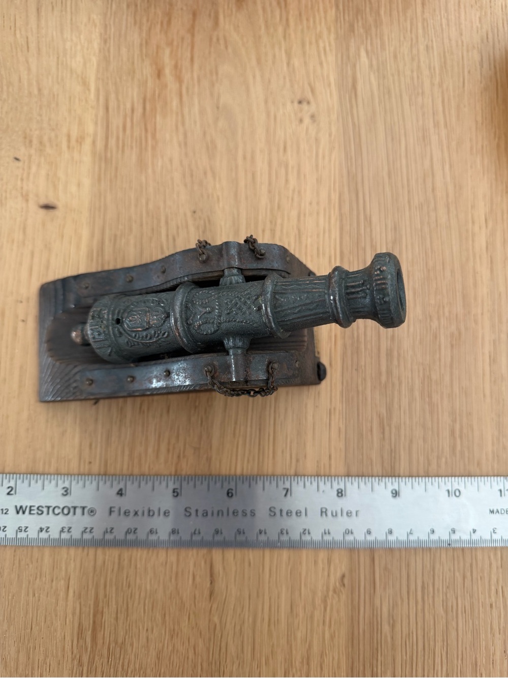 Wood and Metal Cannon Figurine